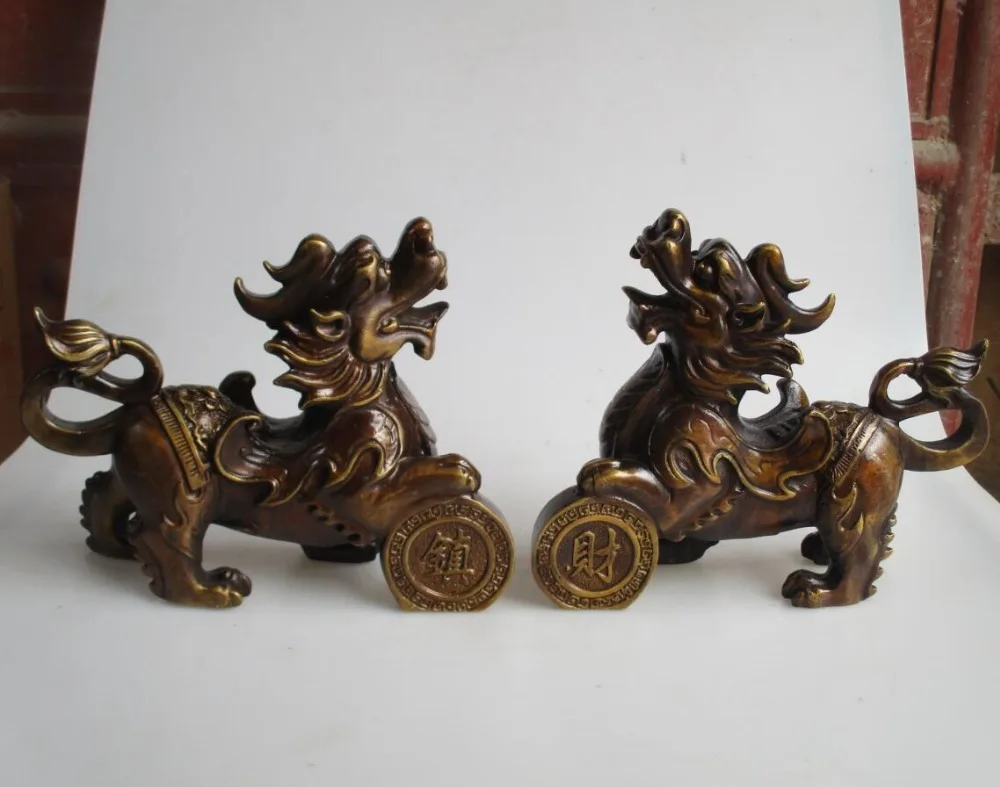 

Wedding Decorations/Art Collection Copper Carved Big mythical wild animal Statue/HomeDecoration Metal brave troops Sculpture