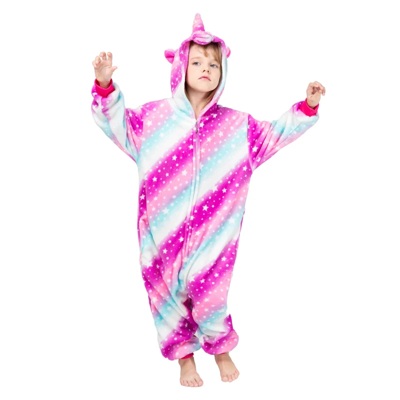 Зимняя детская пижама с изображением животных; детская одежда для сна с единорогом; Пижама с единорогом кугуруми для девочек; фланелевые комбинезоны с пандой; ночная рубашка