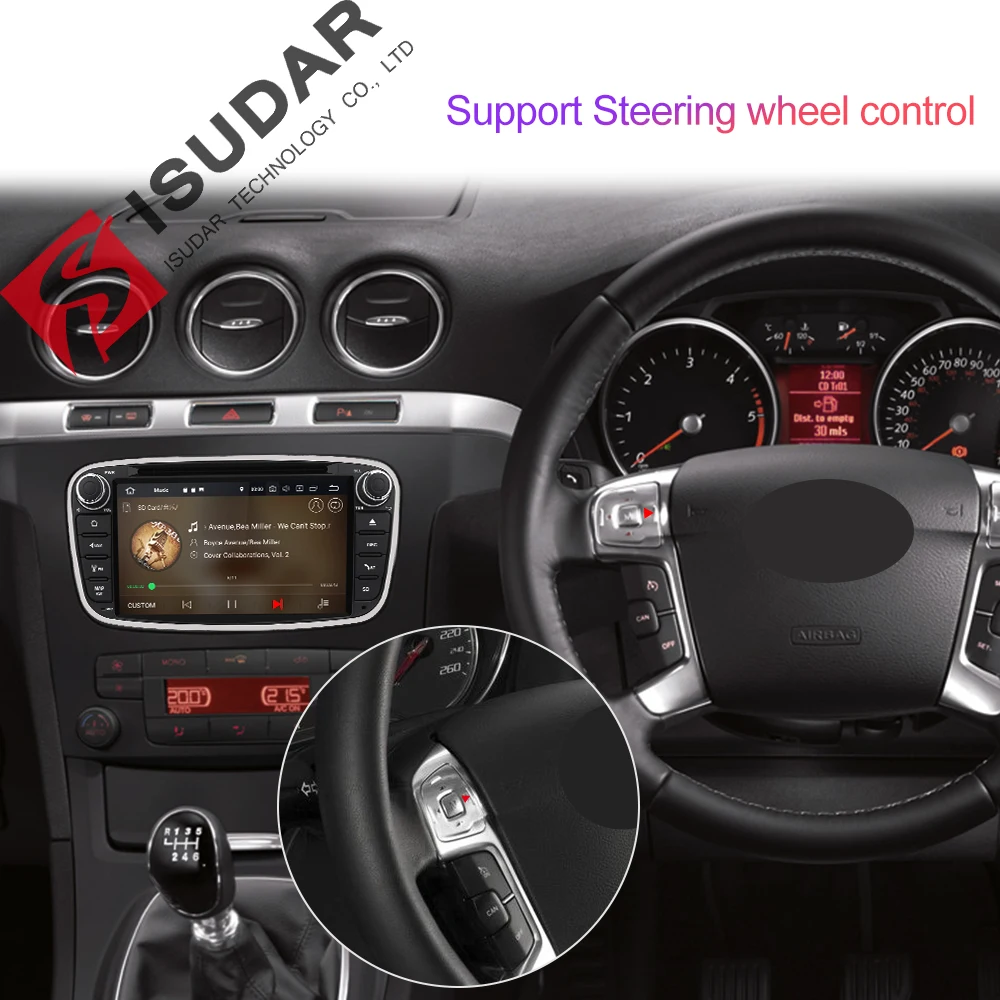 Isudar coche reproductor Multimedia Android 9 GPS 2 Din reproductor de dvd del coche para FORD/enfoque/S-MAX/Mondeo /C-MAX/Galaxy wifi coche radio DSP DVR