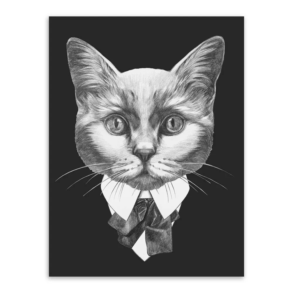 Черно-белая модная мафиозная хипстерская картина с животными, собаками, кошками, принтами, винтажная Настенная картина в скандинавском стиле, домашний декор, Картина на холсте - Цвет: Mafia Big eye cat