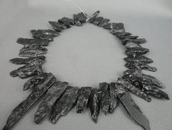

Natural Tourmaline Flat Leaf Shape Beads Necklace,Black Tourmaline Top Drilled Slice Beads Long Pendants 10-15x30-45mm