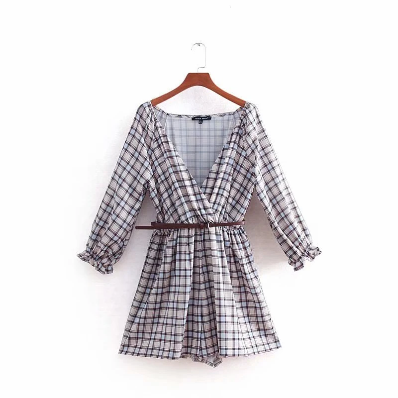 Women's Clothing Jumpsuit 2019 Plaid Belt With Decorative Jumpsuit Ms Summer Street Sexy Slim Fit Stylish Temperament Rompers