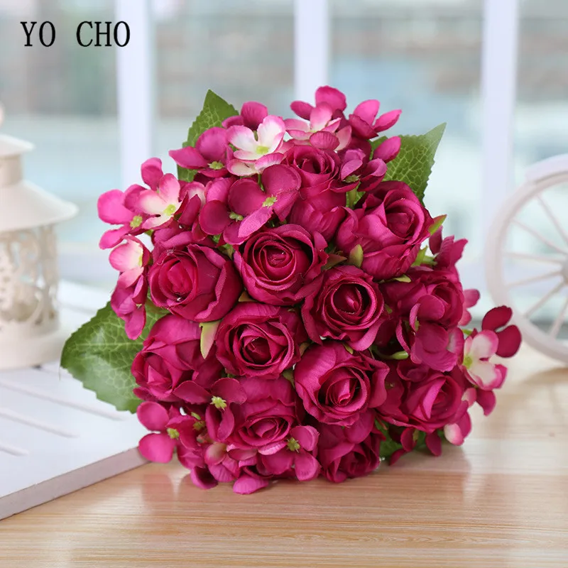 rose red rose peony hydrangea silk flower bouquet