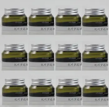 

15g Olive green glass cream jar with silver lid, 15 grams cosmetic jar,packing for sample/eye cream,15g mini glass bottle