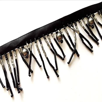 

2Yard Black Beads Tassel Lace Trim Ribbon Sewing On Applique Clothes Shoes Bag Gift Craft Accessories Fringe Braid Ribbon Fabric