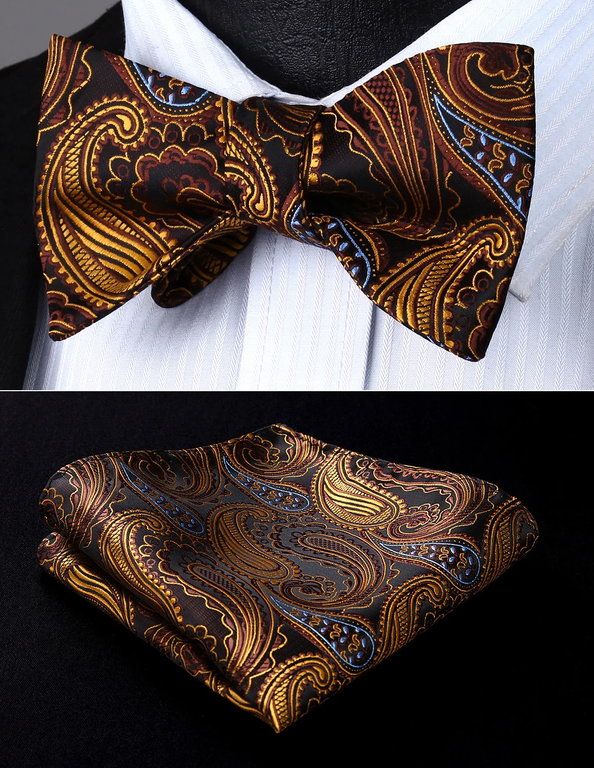 Party Pocket Square Classic Wedding BP932NS Orange Brown Paisley Bowtie