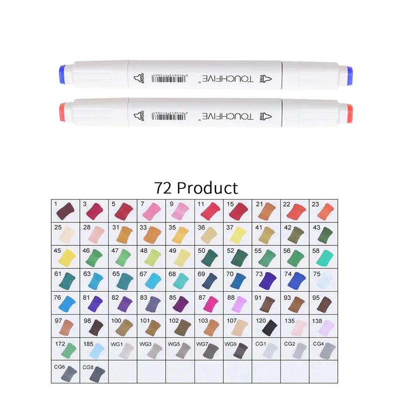 TOUCHFIVE 72 цвета ручка маркер набор двойная головка эскиз маркеры Кисть ручка для рисования манга анимационный дизайн товары для рукоделия - Цвет: white-product