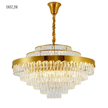 

2019 Gold Round Crystal Chandeliers For Living Room Indoor Lamp with Remote Controlled luminaria home decoration Free Shipping