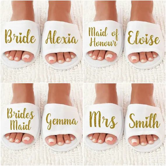 

personalized title names wedding bridesmaid bride spa slippers Matron of honor Flower Girl night Bachelorette party favors gifts