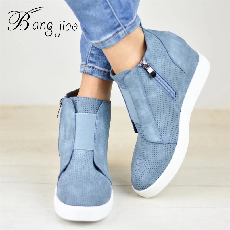 

2019 New Spring&autumn Women Ankle Boots Wedge Platform Magic Sneakers Woman Boots Height Increased Shoes Botas Feminina