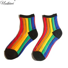 4 цвета. женские радужные полосатые носки. женские вертикальные полосы прозрачные тонкие сетчатые радужные носки чулочно-носочные изделия марлевые носки