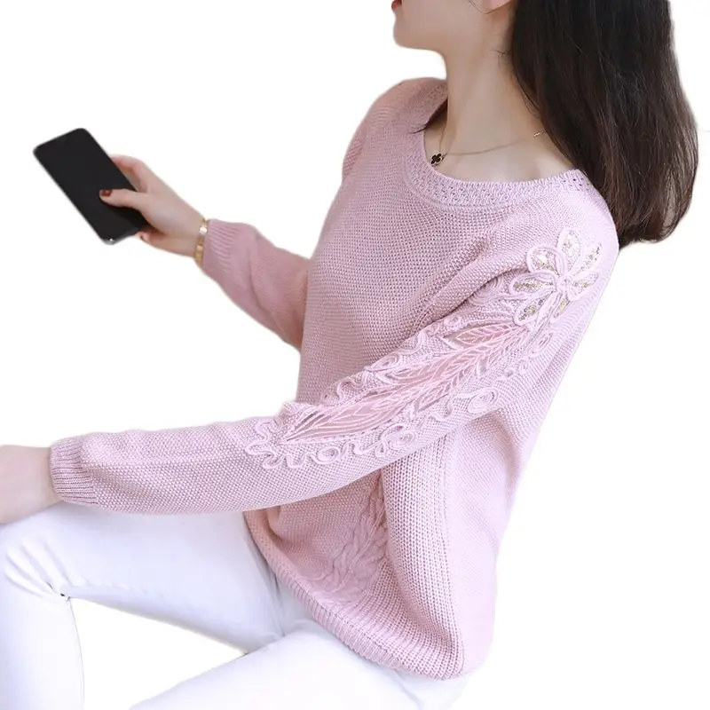 

2019 Spring Autumn Fashion Korean Women O-Neck Sweater Jumper Female Hollow Out Long Sleeve Knit Pullover Casual Loose Tops M41