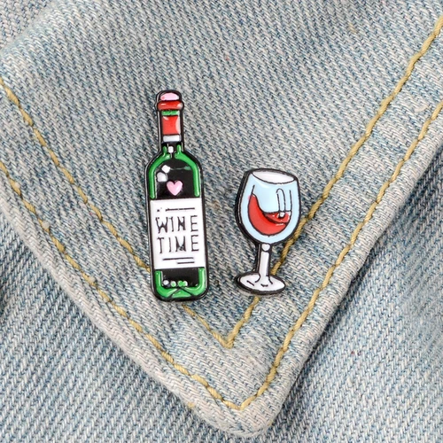 와인 시간 미니 귀여운 와인과 와인 안경 커플 핀 레드 와인 병 컵 브로치 연인을위한 에나멜 핀 배지 Best Friend Pins 5