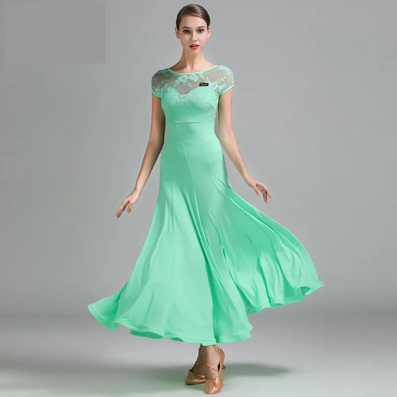 

Fashion sexy 3 kind colors Lace short sleeves standard women's dances dresses for ballroom dancing waltz tango dresses S-XXL