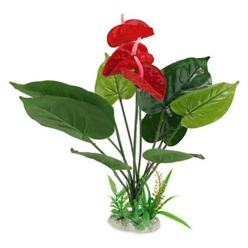 Plastic Anthurium Bush Rock Base Reptile Terrarium Vivarium Decoration Plant Decoration