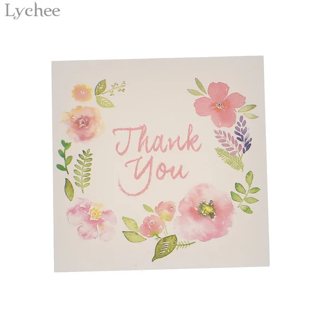 Lychee 50pcs Thank You and Flowers Card Invitations Leave Message Cards Greeting Card For Wedding Birthday New Year Decoration