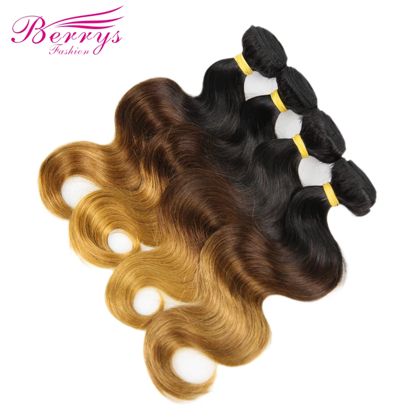 Berrys Fashion Ombre бразильские волнистые волосы 4 шт./лот 100% человеческие ткачества T1B/4/27