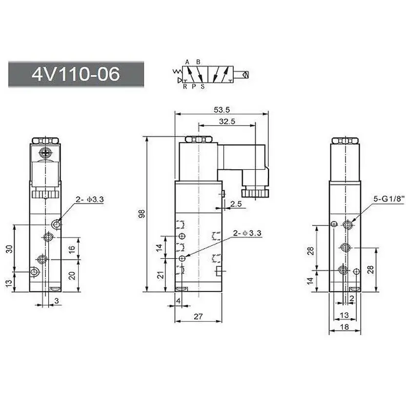 1 шт. Пневматический электромагнитный пневматический клапан Φ 2/5 Way 1/8 &quotBSP 4V110 06 с