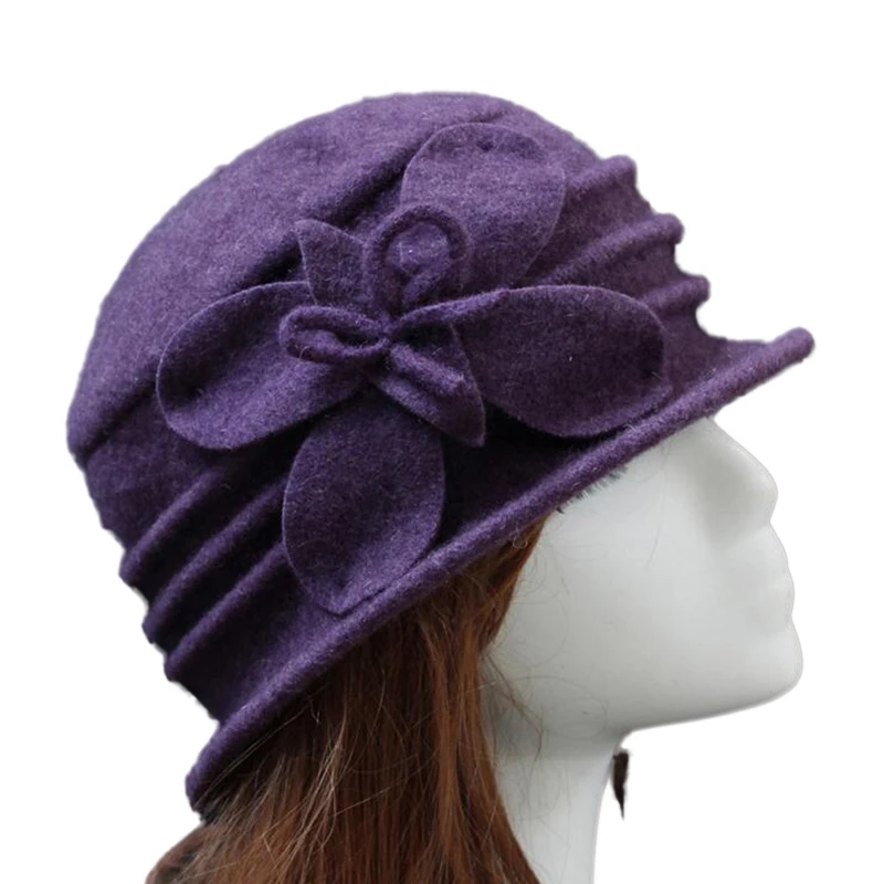 

BINGYUANHAOXUAN 2019 Women Hats 100% Pure Wool Dome Hat Winter For Women Casual Floral Hot Lady Autumn Floppy Girl Sweet Fedoras