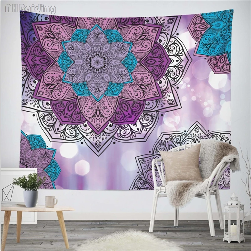 Purple Lotus Floral Tapestry Bohemian Mandala Cotton Wall Hanging