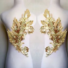 25* см 40 см пара золотых фениксов/павлиньих перьев блестка вышивка sequin-on патч аппликация без клея для одежды DIY