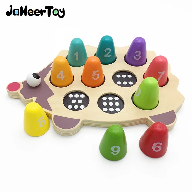 

JaheerToy Math Toys for Children 1-10 Digital Cognition Montessori Educational Toy Wood Hedgehog Lovely Animal