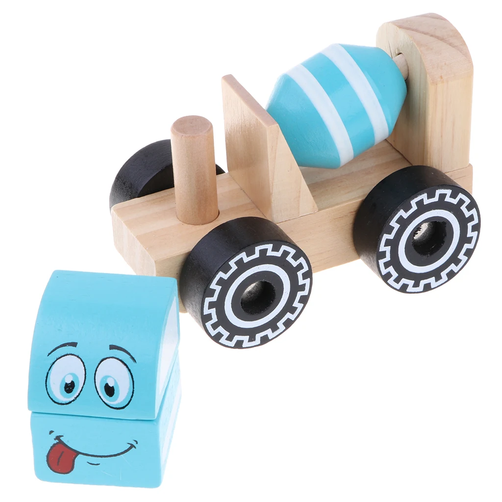 Wooden Construction Engineering Truck Push and Pull Toy, Great for Baby Toddler Motor Skill Development 