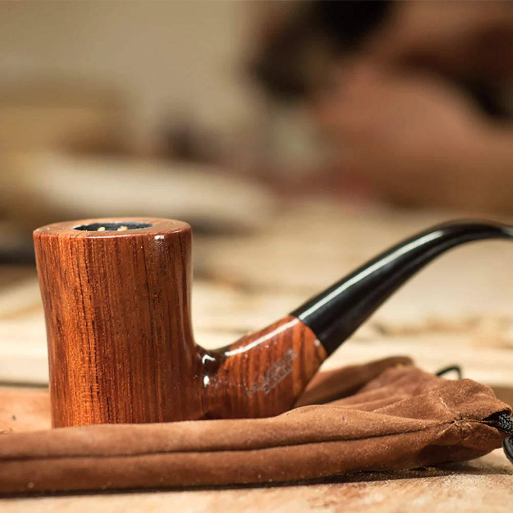 Vintage Rose Wood Pipe 9mm Filter Tobacco Smoking Pipe with 10 tools Flat Bottom Tobacco Pipe