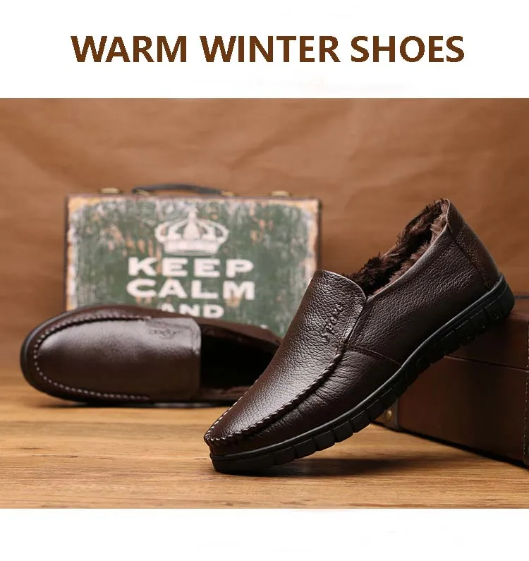 Yatntnpy зима теплая корова мужская кожаная обувь плюс Мех, удобная повседневная обувь под платье для возраста человека, высокое качество обувь с мягкой подошвой