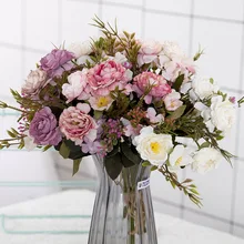 Peonía DIY decoración de fiesta flores artificiales de seda clásica rosas pequeñas flores sintéticas para boda Festival suministros hogar Decoración ramo
