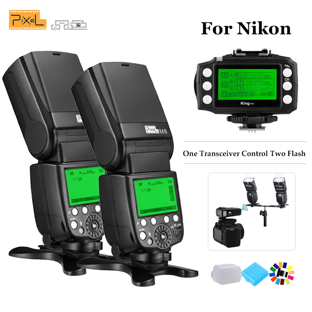 

Pixel M8 2PCS 2.4G Wireless Flash Speedlite FlashLight With PIXEL King Pro TTL Flash Trigger Transmitter For Nikon DSLR Cameras