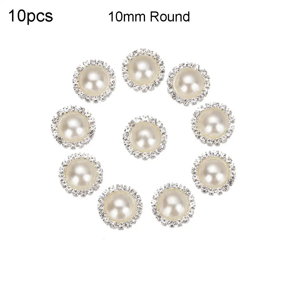 10 шт. жемчужины цвета слоновой кости, стразы, пуговицы, металлическое украшение для свадебных приглашений, кнопка, брелок для волос, цветок, пуговица для скрапбукинга - Цвет: 10mm Round