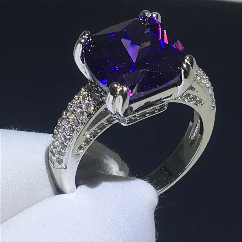 Роскошные обручальное кольцо с квадратным камнем 4ct AAAAA Cz камень 925 пробы серебро