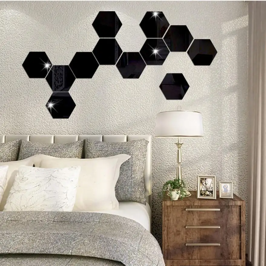 New7Pcs 3D Mirror Hexagon Vinyl Removable Wall Sticker Decal Home Decor