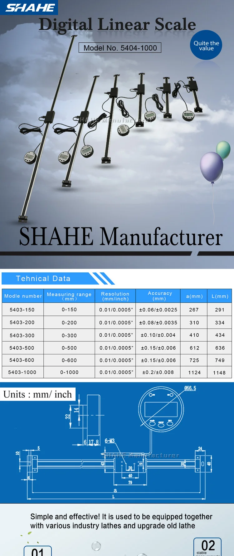 Shahe 1000 мм линейная шкала 0,01 мм Магнитная дистанционная цифровая индикация Цифровая Линейная Шкала с круглым внешним дисплеем