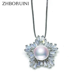 

ZHBORUINI 2019 Pearl Necklace 925 Sterling Silver For Woman Natural Freshwater Pearl Zircon Star Big Pendant Pearl Jewelry Gift