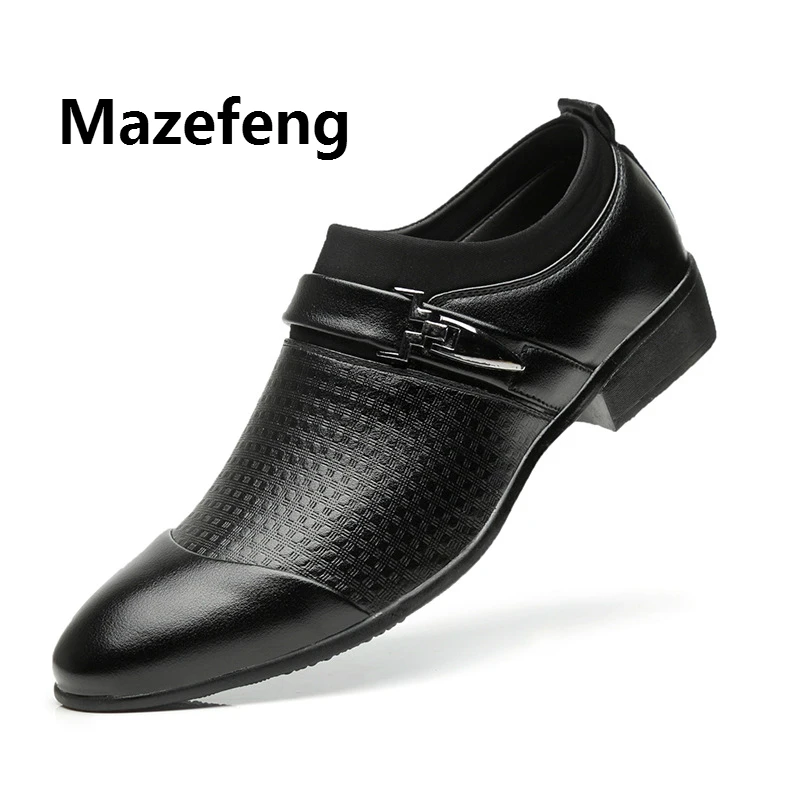 Mazefeng новые Брендовые мужские деловые туфли без шнуровки с острым носком из