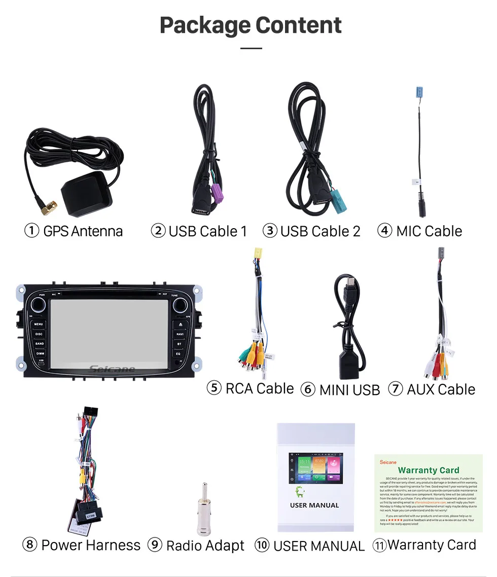 Clearance Seicane 2Din Android 8.0 7" Car Radio GPS Multimedia Player Head Unit For Ford Focus TRANSIT CONNECT MONDEO S-max 26