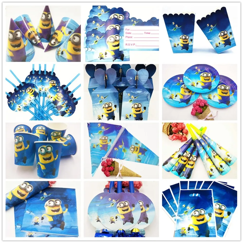 

Minions Candy Box Popcorn Box Banner Birthday Decoration Baby Shower Kids Boys Balloon Flags Tableware Party Supplies