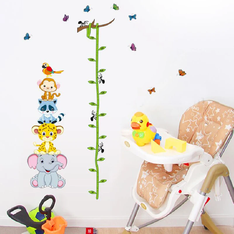 Cute height measure wall stickers for kids rooms removable cartoon