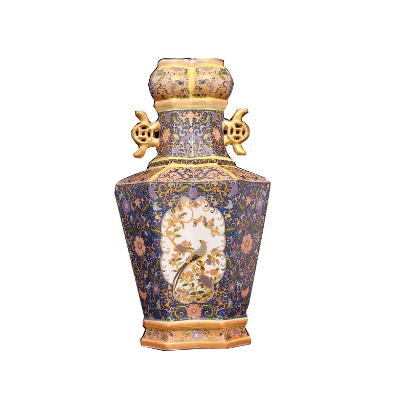 

Enamel Yongzheng Year of the Qing Dynasty Golden Vase Double Eears Antique Porcelain Collection of Antique Porcelain