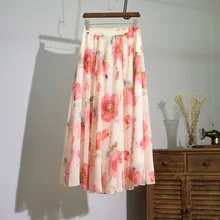 Весна новое поступление корейский стиль сладкий и фея шифоновая юбка с цветочным принтом длиной до щиколотки длинные юбки для женщин