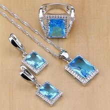 Étnicos 925 joyería de plata esterlina azul cielo ZIRCON BLANCO CRISTAL Juegos de joyería para las mujeres pendiente/colgante/Collar/anillo