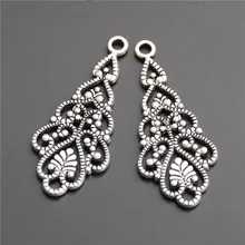 15pcs Antique Silver Hollow Out Filigree Wraps Pendant Charms For Jewelry Making A2747