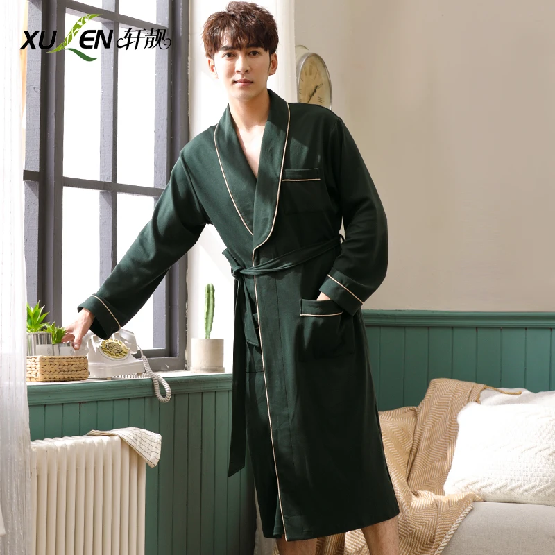 

Men cotton bathrobe spring dressing gown plus size sleep and lounge sleepwear male home night wear kimono long sleeve robe