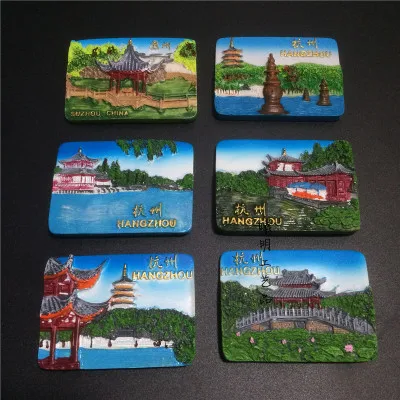 Декоративные магниты на холодильник Сучжоу/Ханчжоу Китай туристические сувениры 3D смолы высокого класса магнит на холодильник ремесло идея подарка - Цвет: 6pcs set