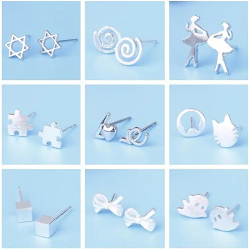 Новые горячие геометрические милые серьги-гвоздики для женщин 925 пробы серебряные ювелирные изделия ушные иглы Простые индивидуальные серьги для девушек SAE20