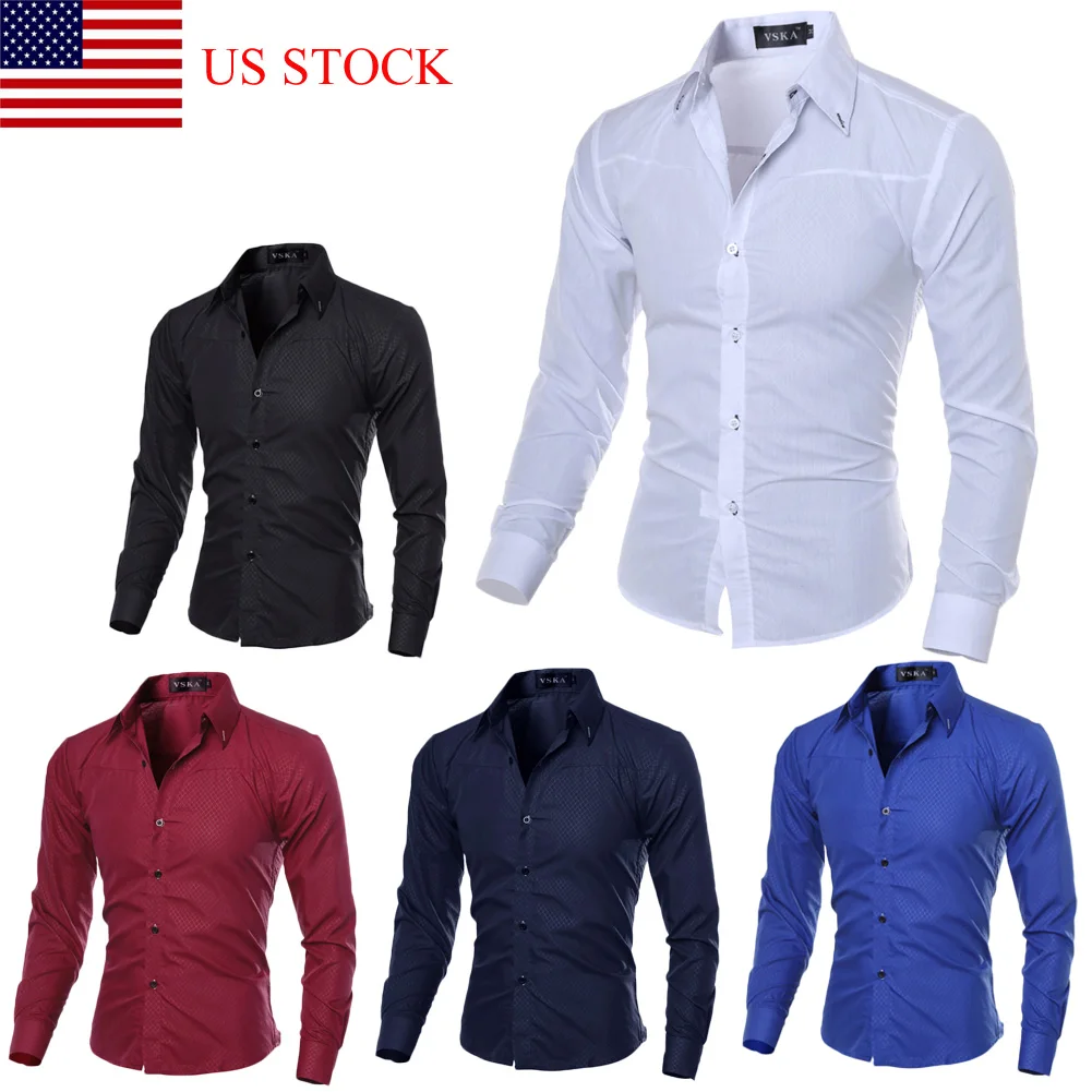 Мужская приталенная деловая рубашка с длинным рукавом, повседневные хлопковые рубашки, топы черного, белого, красного, темно-синего цвета