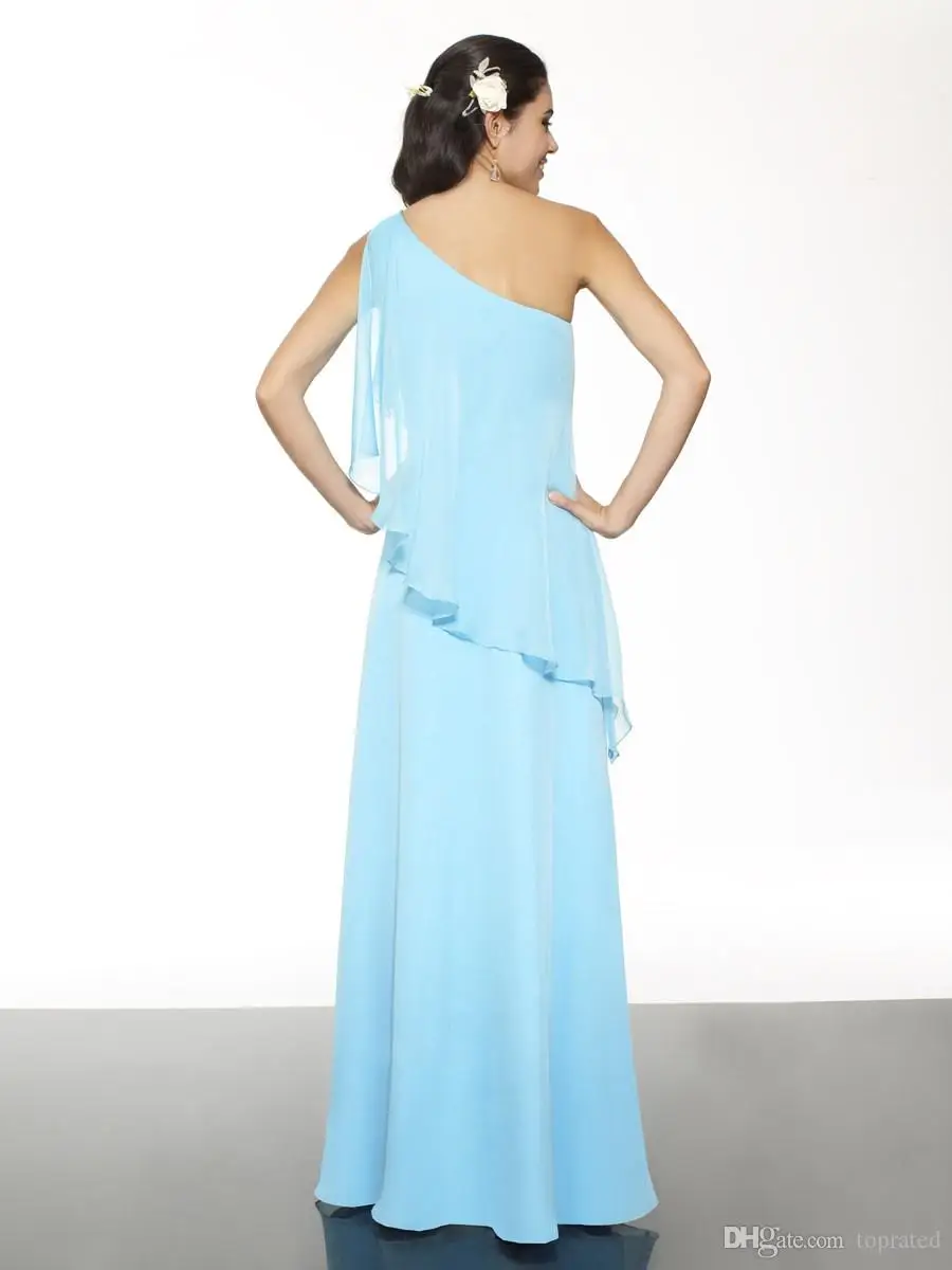 2015 New Sky Blue Bridesmaid Dresses Under $100 One Shoulder Chiffon Simple Party Prom Dress Custom Made Wedding Guest Gowns