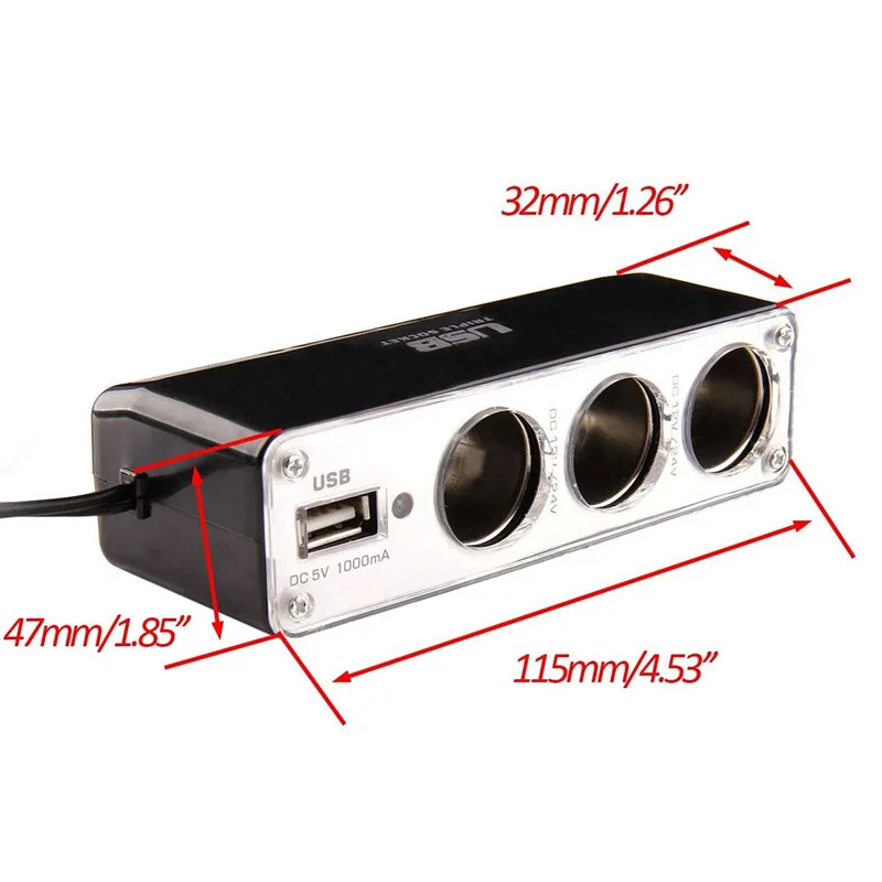 Автомобильный прикуриватель розетка удлинитель адаптер кабель 3 вилки + 1 USB